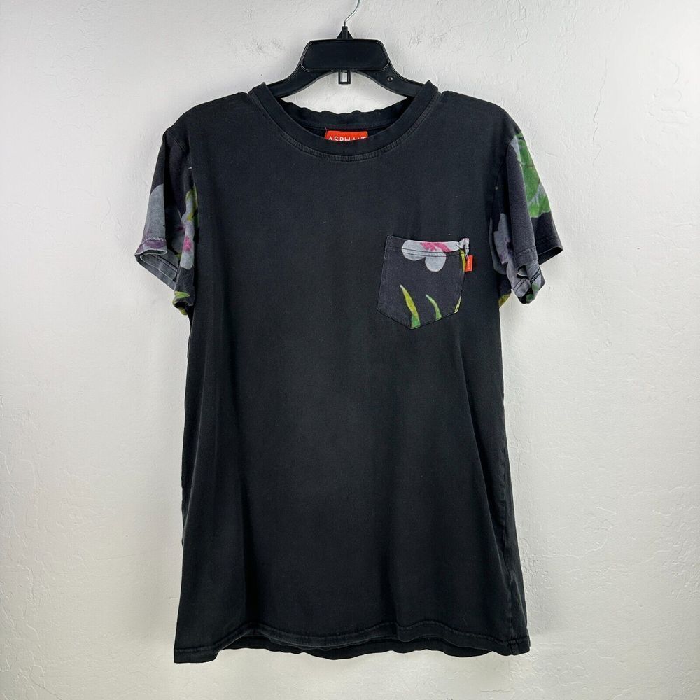 Asphalt Tshirt Mens Medium Black Floral Pocket Tee Comfy‎ Streetwear Urban